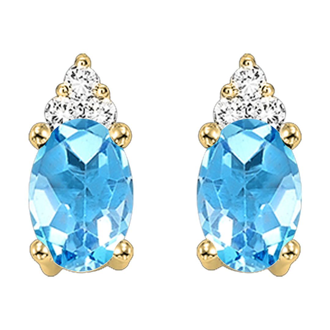 10Kt Yellow Gold Diamond 1/25Ctw & Blue Topaz 1/2Ctw Earring