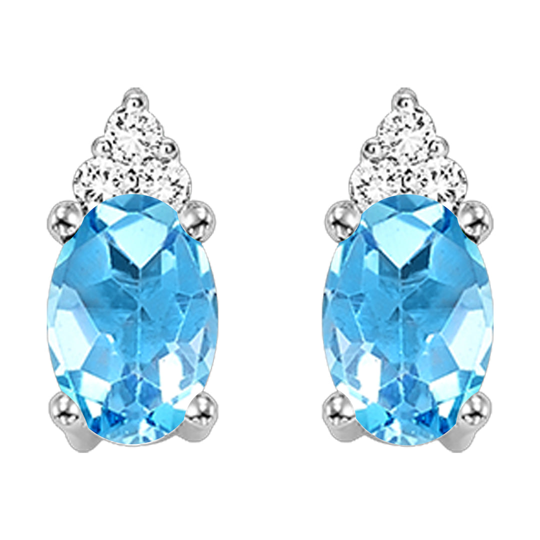 10Kt White Gold Diamond 1/20Ctw & Blue Topaz 1/2Ctw Earring