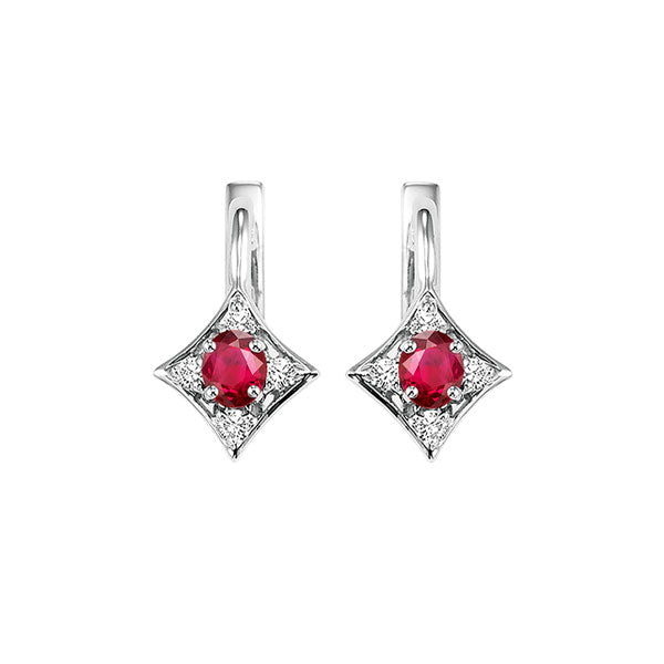 14Kt White Gold Diamond 1/20Ctw & Ruby 1/3Ctw Earring