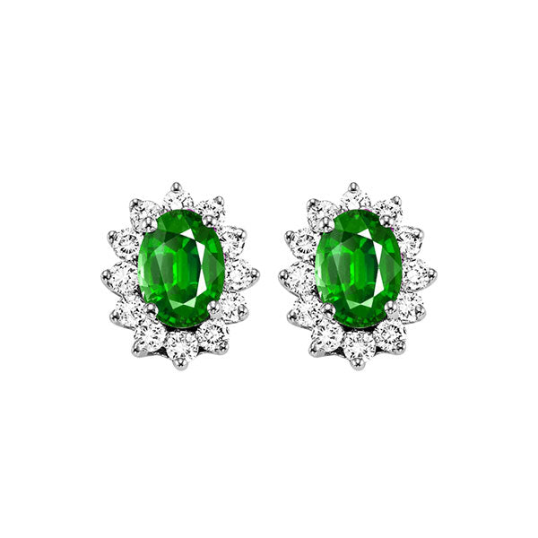14Kt White Gold Diamond 3/8Ctw & Emerald 7/8Ctw Earring