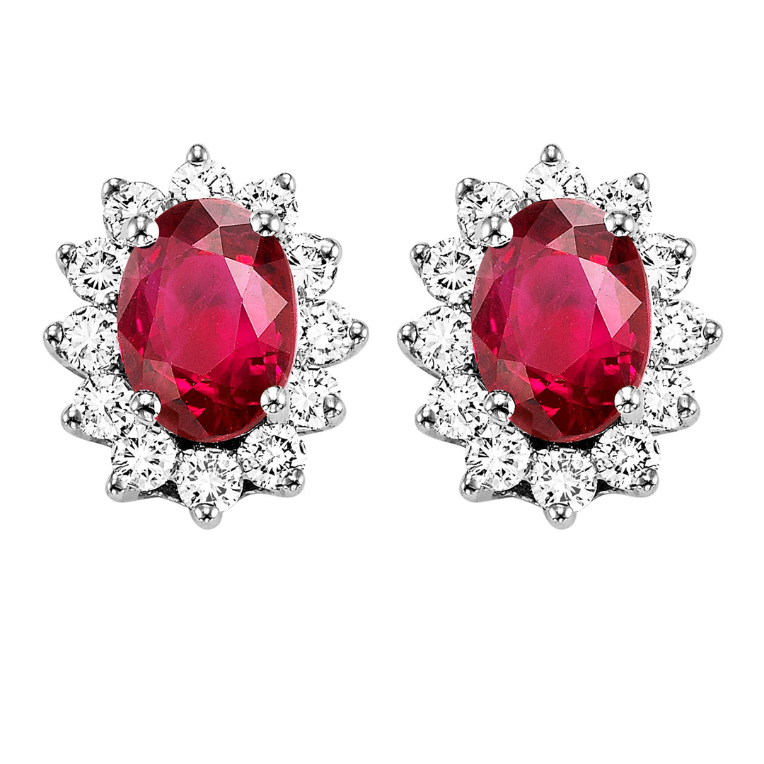14Kt White Gold Diamond 3/8Ctw & Ruby 1 1/10Ctw Earring