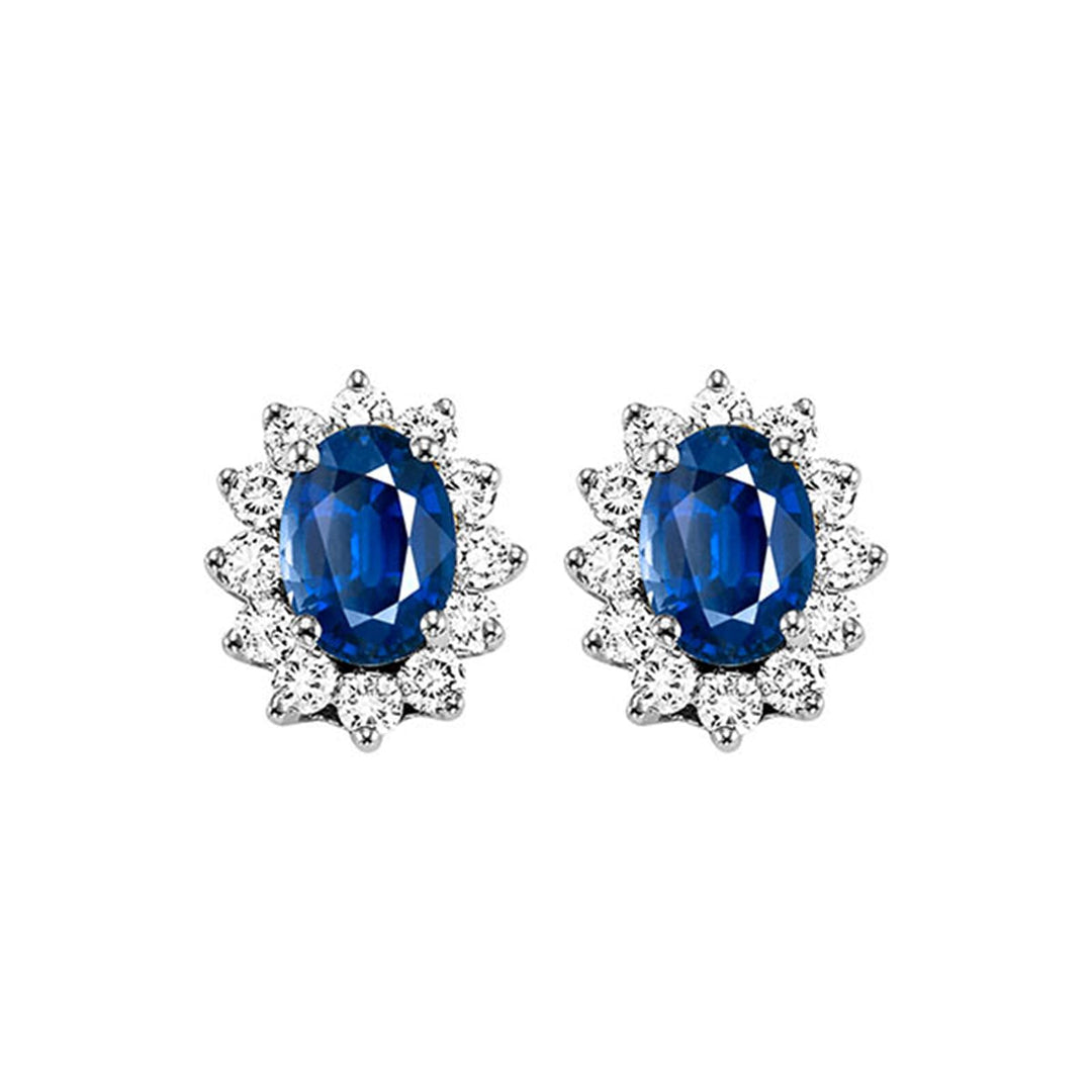 14Kt White Gold Diamond 3/8Ctw & Sapphire 1 1/8Ctw Earring