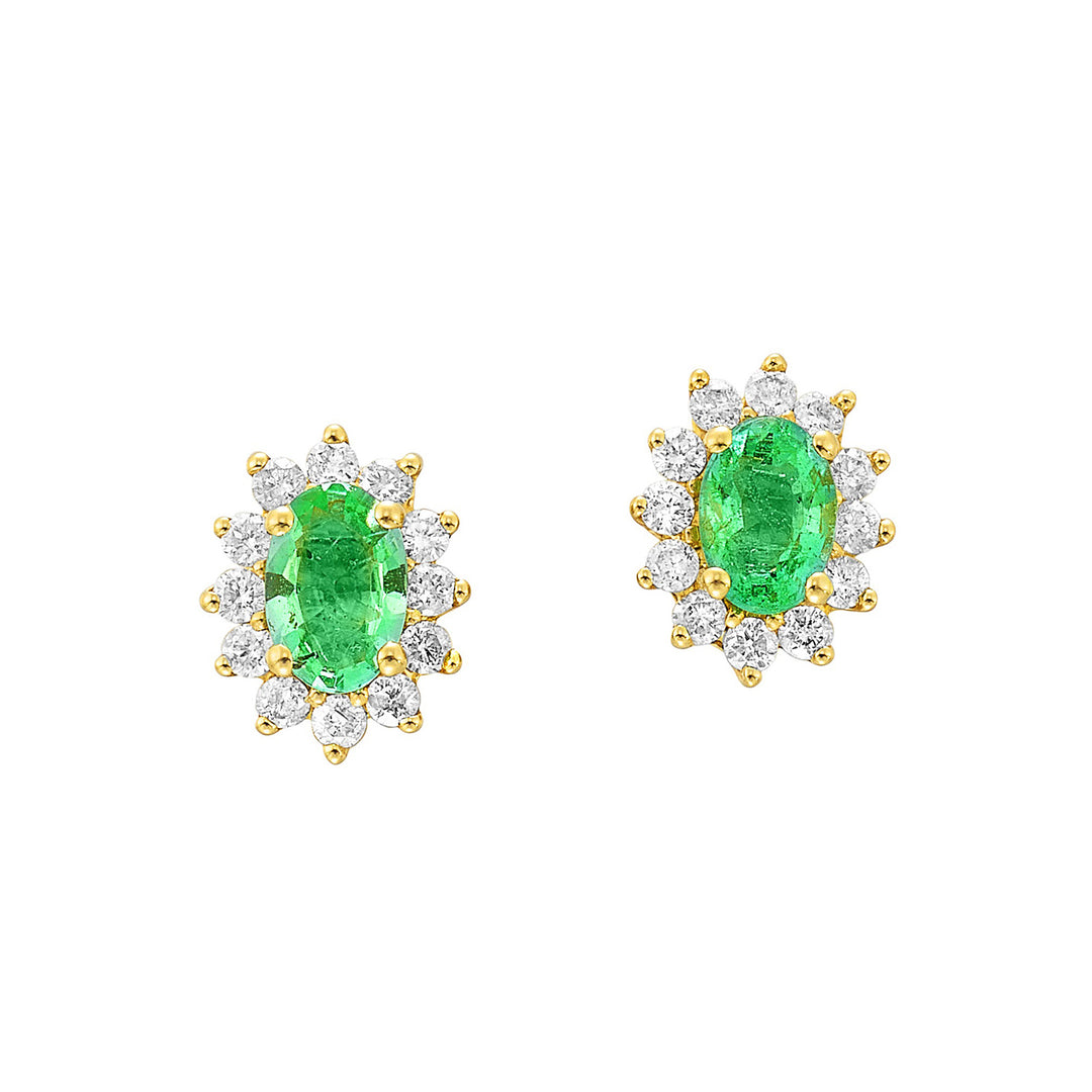 14Kt Yellow Gold Diamond 3/8Ctw & Emerald 1Ctw Earring