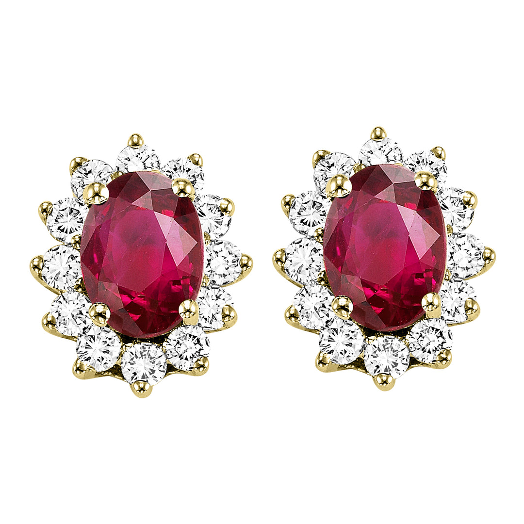 14Kt Yellow Gold Diamond 3/8Ctw & Ruby 1Ctw Earring