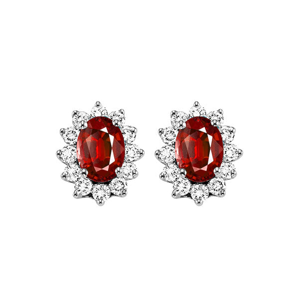 14Kt White Gold Diamond 3/8Ctw & Ruby 1Ctw Earring