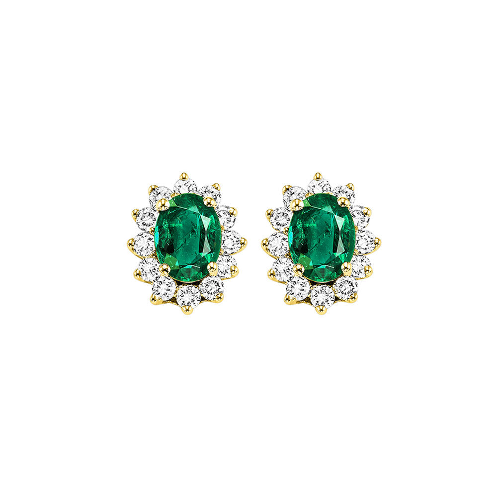 14Kt Yellow Gold Diamond 3/8Ctw & Emerald 1Ctw Earring