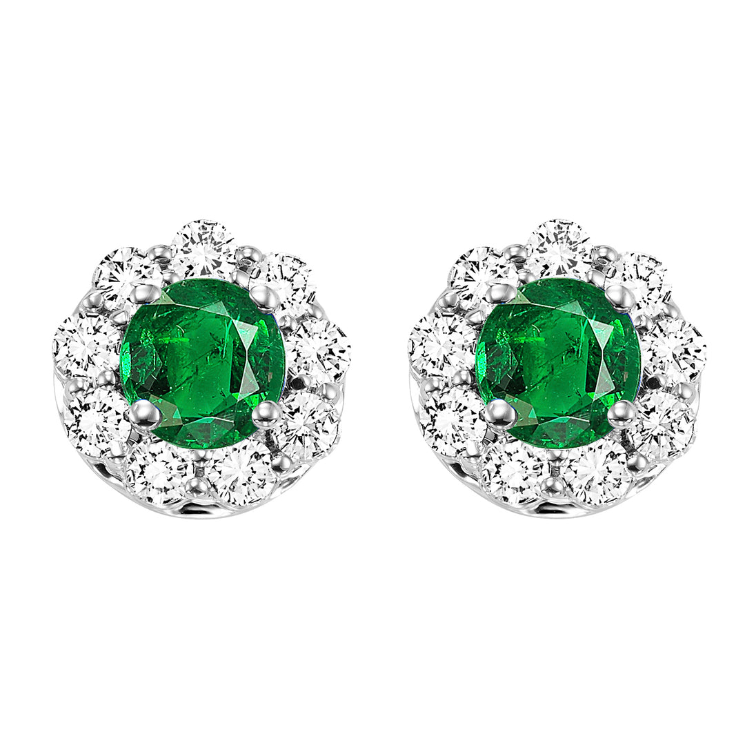 14Kt White Gold Diamond 5/6Ctw & Emerald 1/10Ctw Earring
