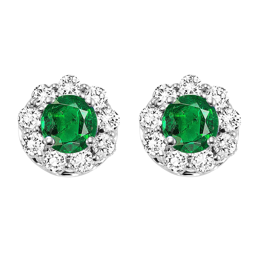 14Kt White Gold Diamond 5/6Ctw & Emerald 1/10Ctw Earring