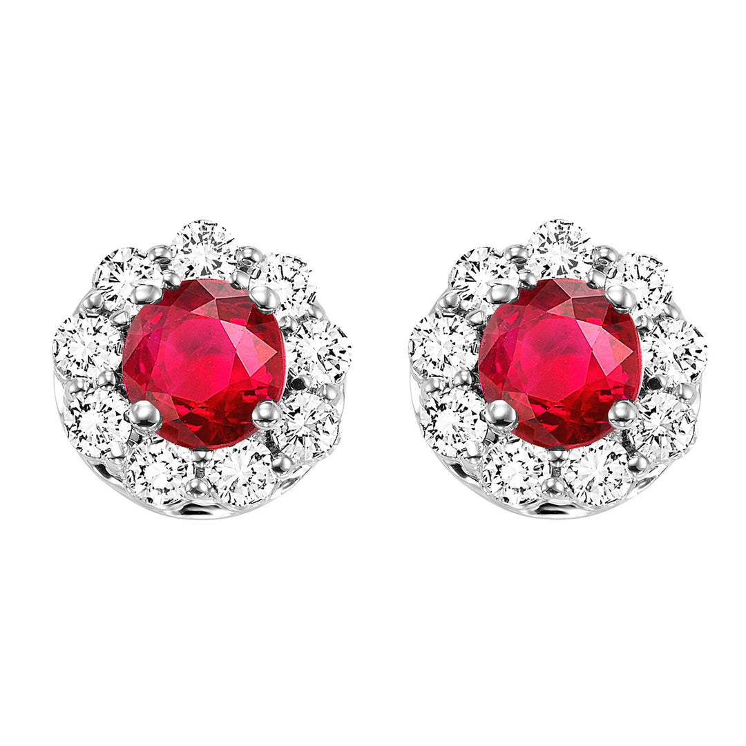 14Kt White Gold Diamond 7/8Ctw & Ruby 5/8Ctw Earring