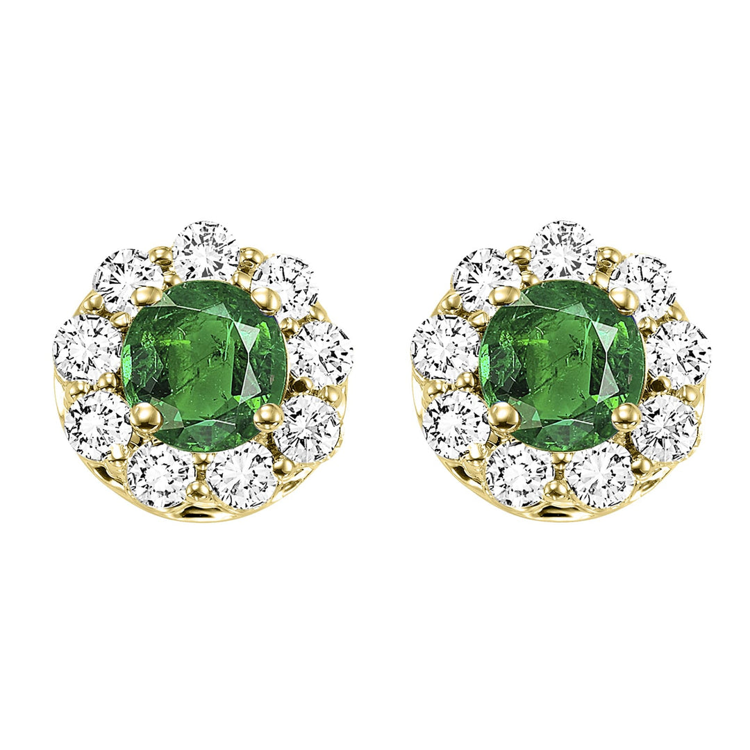 14Kt Yellow Gold Diamond 5/6Ctw & Emerald 1/10Ctw Earring