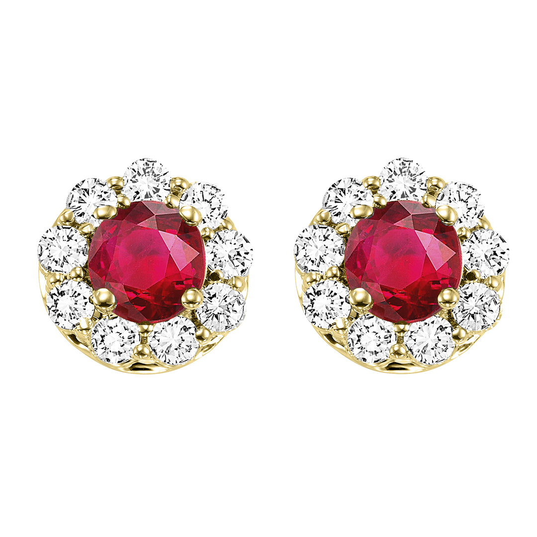 14Kt Yellow Gold Diamond 5/6Ctw & Ruby 5/8Ctw Earring