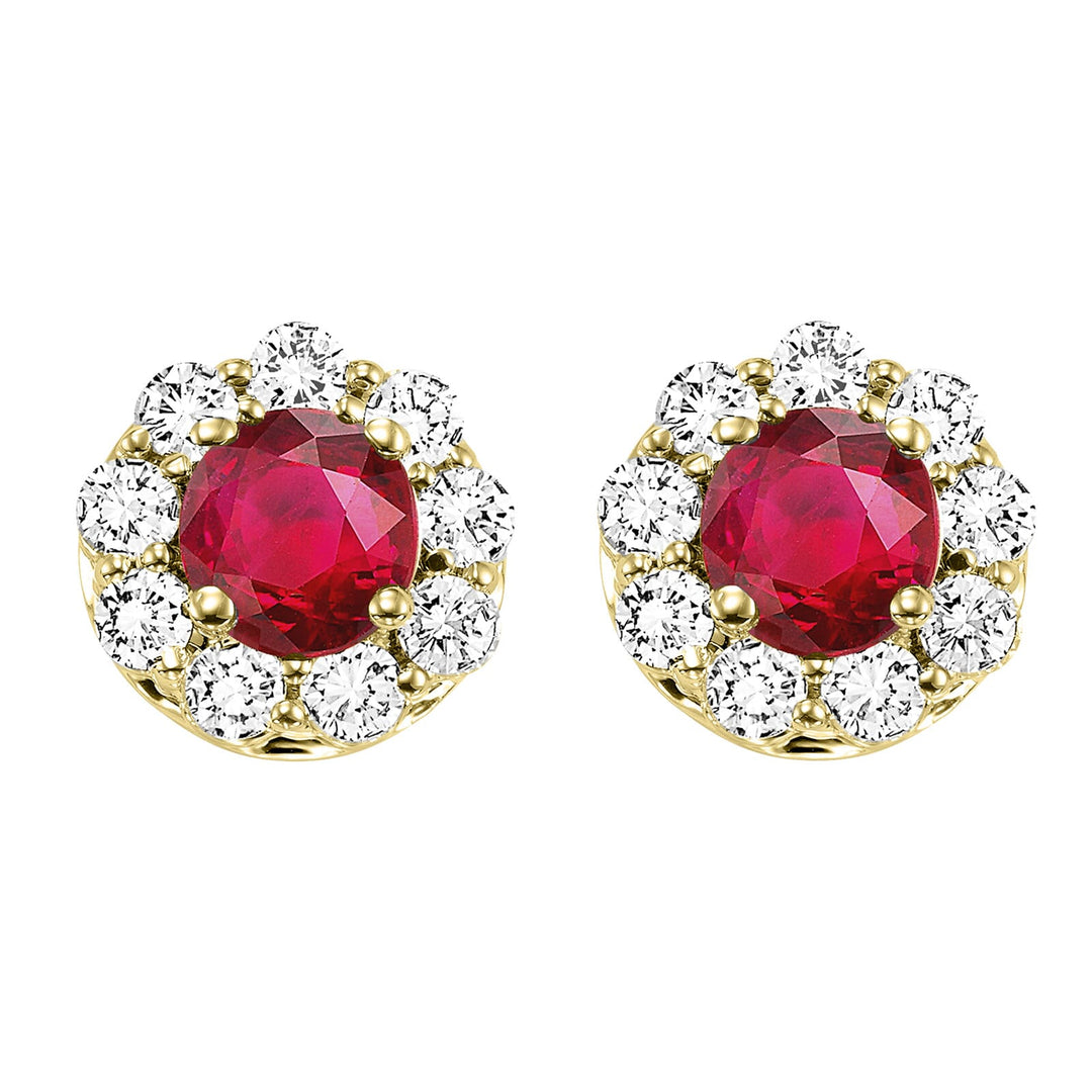 14Kt Yellow Gold Diamond 5/6Ctw & Ruby 5/8Ctw Earring