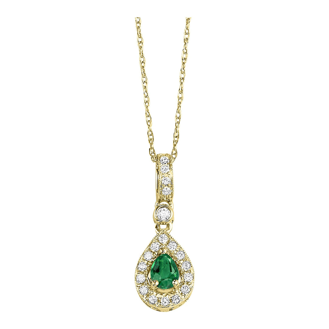 14Kt Yellow Gold Diamond 1/10Ctw & Emerald 1/5Ctw Pendant