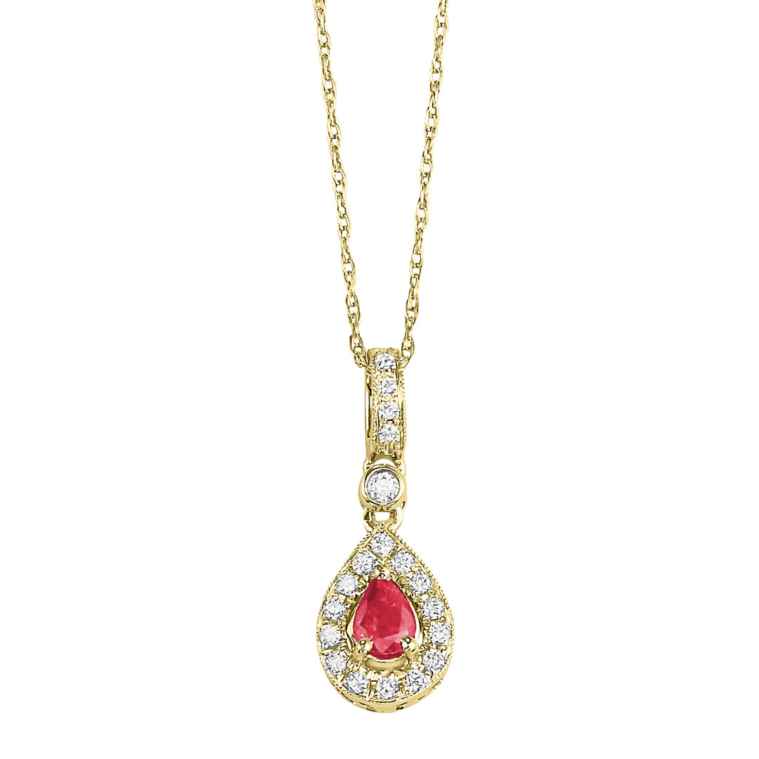 14Kt Yellow Gold Diamond 1/10Ctw & Ruby 1/7Ctw Pendant