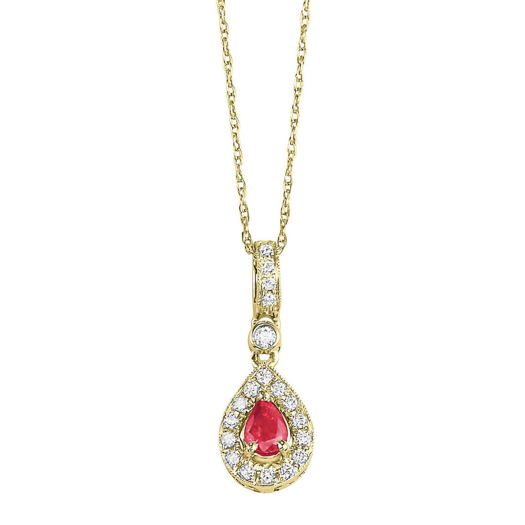 14Kt Yellow Gold Diamond 1/10Ctw & Ruby 1/7Ctw Pendant