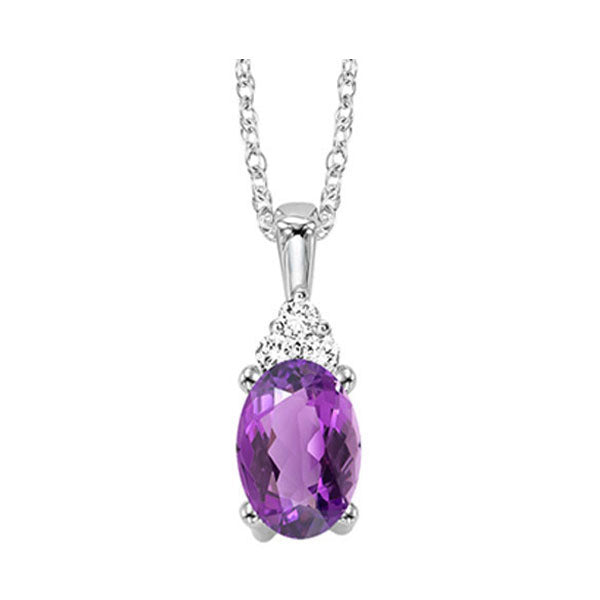 10Kt White Gold Diamond 1/50Ctw & Amethyst 3/8Ctw Pendant