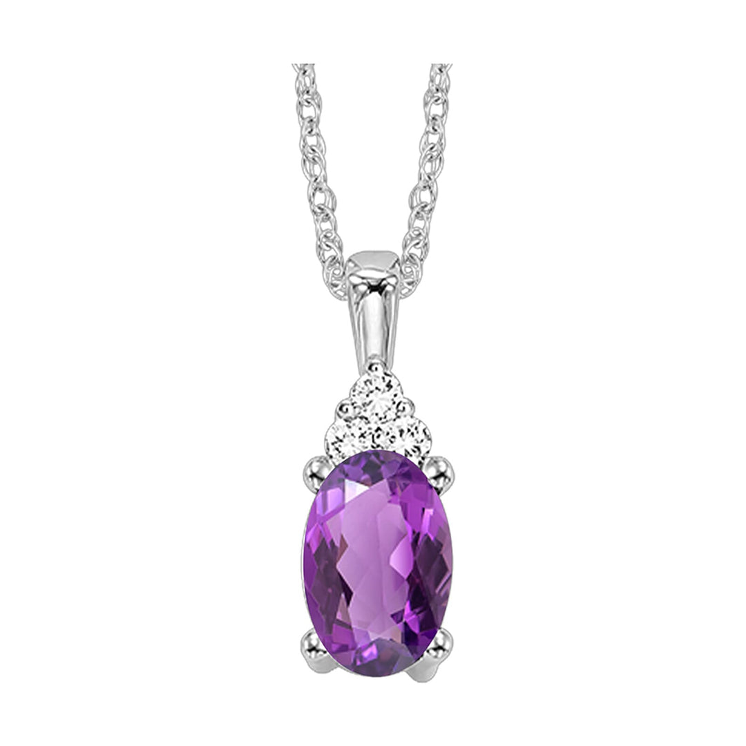 14Kt White Gold Diamond 1/50Ctw & Amethyst 3/8Ctw Pendant