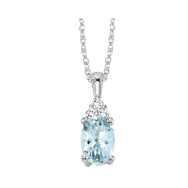 10Kt White Gold Diamond 1/50Ctw & Aquamarine 3/8Ctw Pendant
