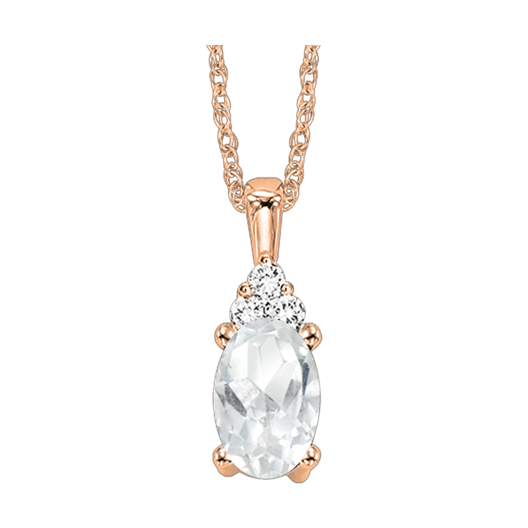 10Kt Rose Gold Diamond 1/50Ctw & White Topaz 3/8Ctw Pendant