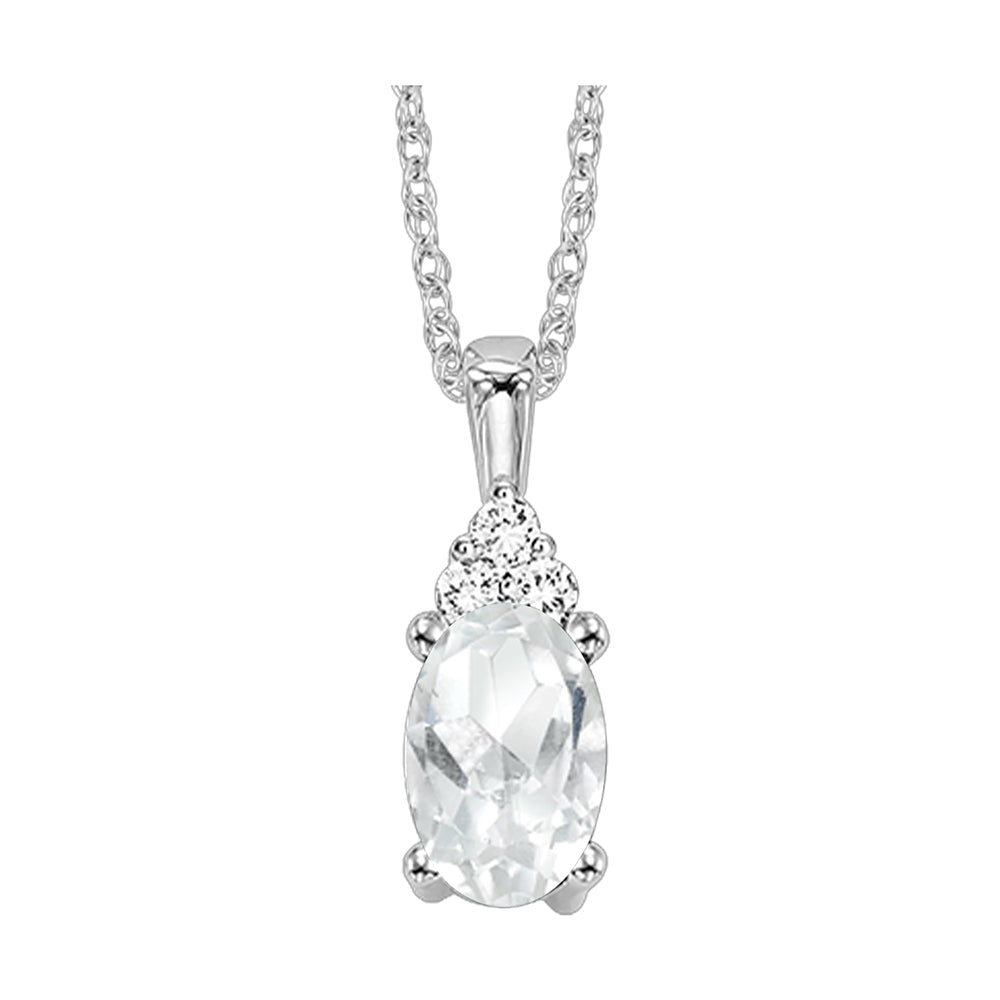 10Kt White Gold Diamond 1/50Ctw & White Topaz 3/8Ctw Pendant
