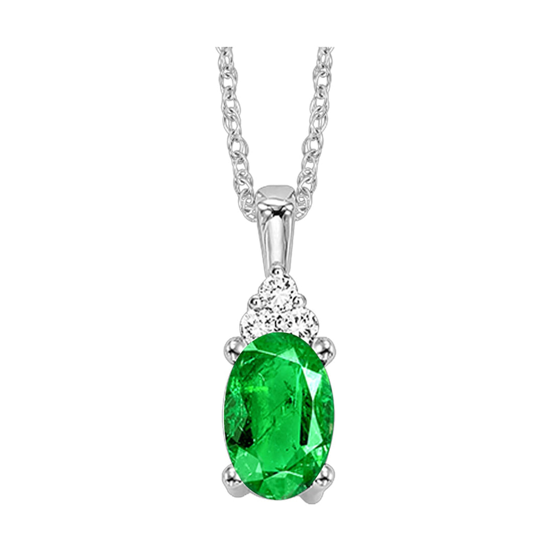 10Kt White Gold Diamond 1/50Ctw & Created-Emerald 1/2Ctw Pendant