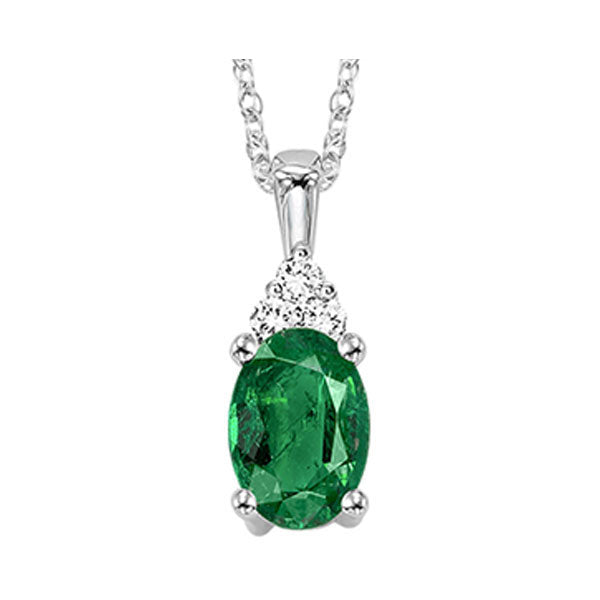 10Kt White Gold Diamond 1/50Ctw & Emerald 1/2Ctw Pendant