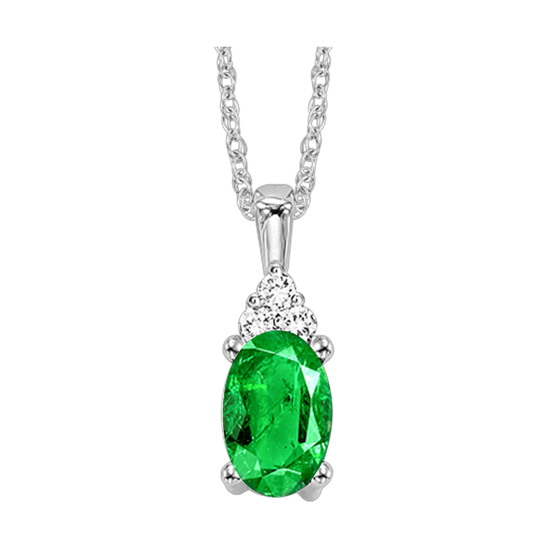 10Kt White Gold Diamond 1/50Ctw & Emerald 1/2Ctw Pendant