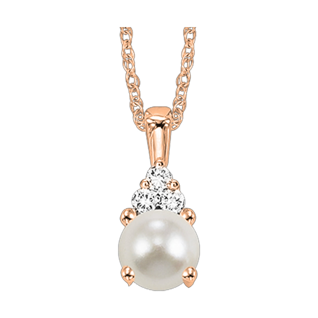 10Kt Rose Gold Diamond 1/50Ctw & Pearl Pendant