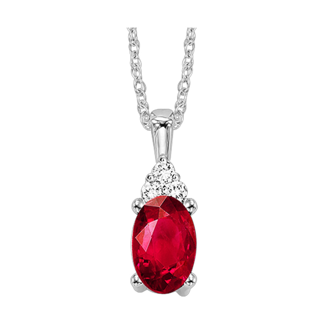 10Kt White Gold Diamond 1/50Ctw & Ruby 3/8Ctw Pendant