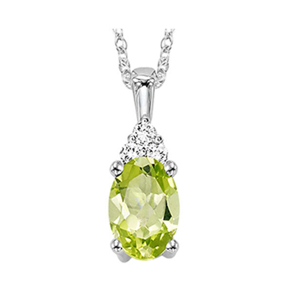 10Kt White Gold Diamond 1/50Ctw & Peridot 1/2Ctw Pendant