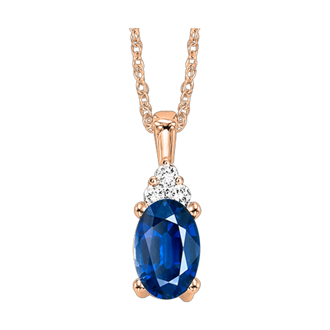 10Kt Rose Gold Diamond 1/50Ctw & Sapphire 1/2Ctw Pendant