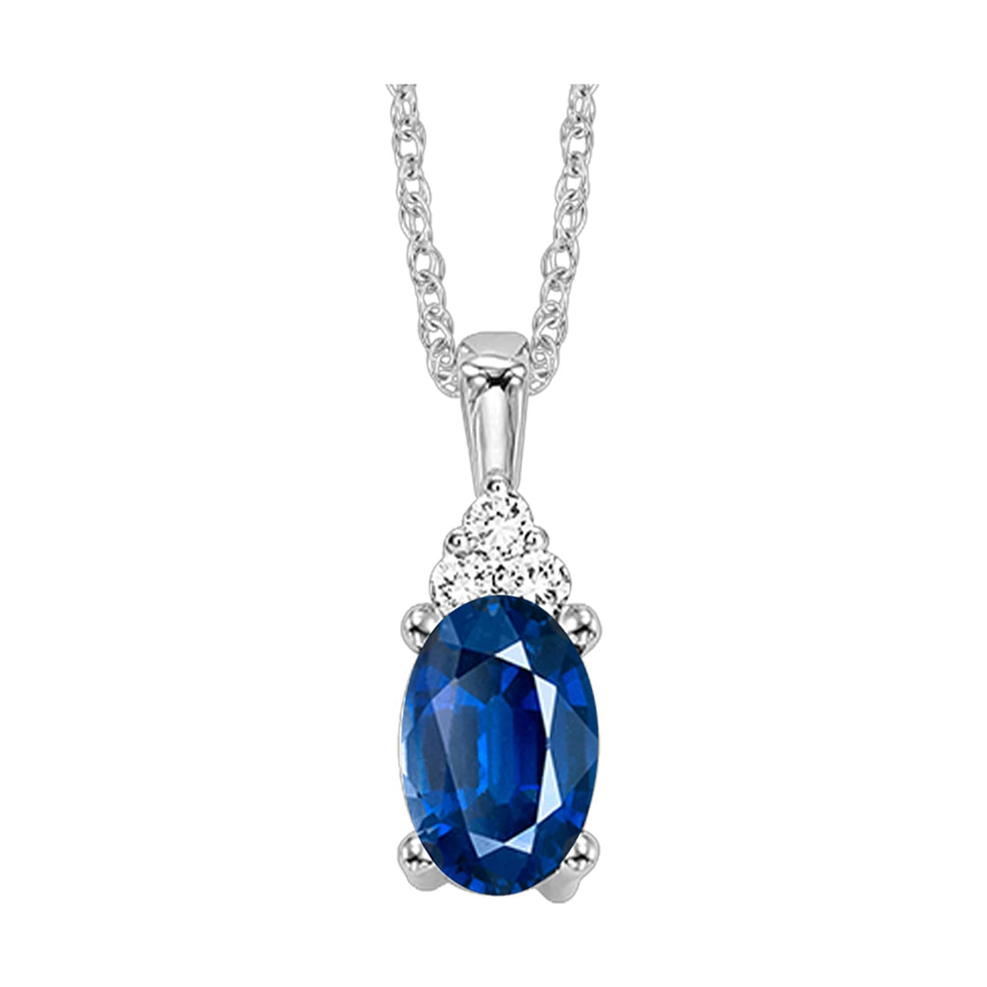 10Kt White Gold Diamond 1/50Ctw & Created-Sapphire 3/8Ctw Pendant