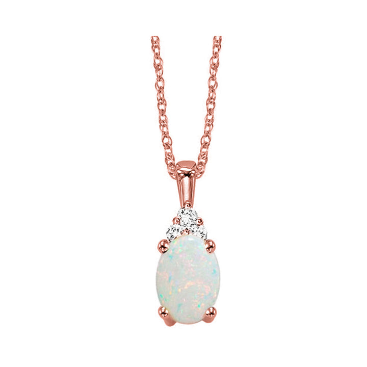 10Kt Rose Gold Diamond 1/50Ctw & Opal 1/2Ctw Pendant