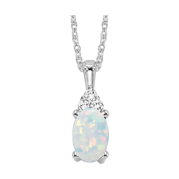 10Kt White Gold Diamond 1/50Ctw & Opal 5/8ctw Pendant