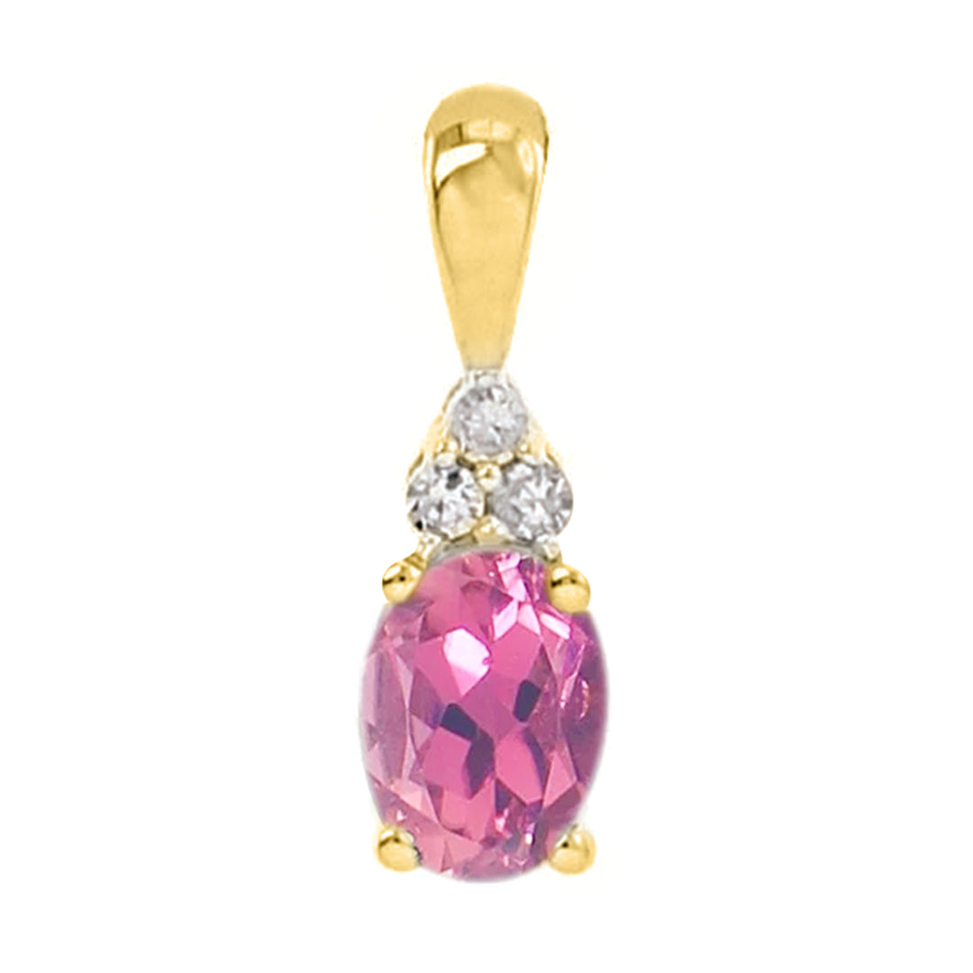 10Kt Yellow Gold Diamond 1/50Ctw & Pink Tourmaline 3/8ctw Pendant