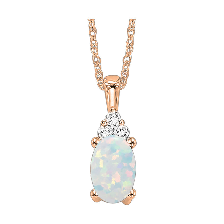 10Kt Rose Gold Diamond 1/50Ctw & Opal 1/2Ctw Pendant