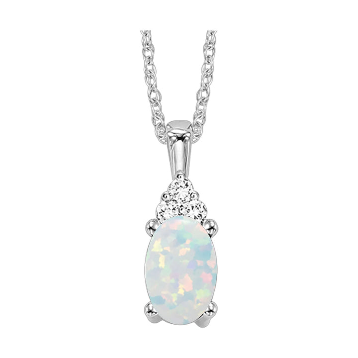 10Kt White Gold Diamond 1/50Ctw & Opal 5/8ctw Pendant