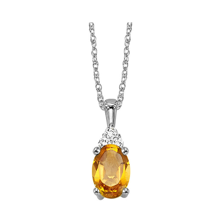 10Kt White Gold Diamond 1/50Ctw & Citrine 3/8Ctw Pendant