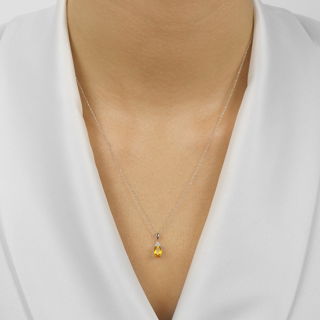 10Kt White Gold Diamond 1/50Ctw & Citrine 3/8Ctw Pendant