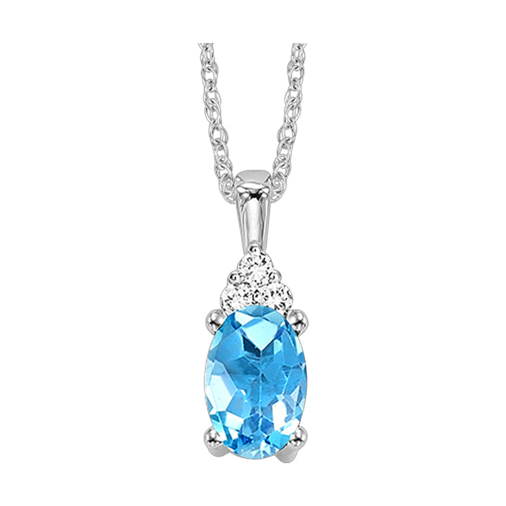 10Kt White Gold Diamond 1/50Ctw & Blue Topaz 3/8Ctw Pendant