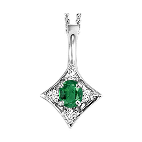 14Kt White Gold Diamond 1/20Ctw & Emerald 1/2Ctw Pendant