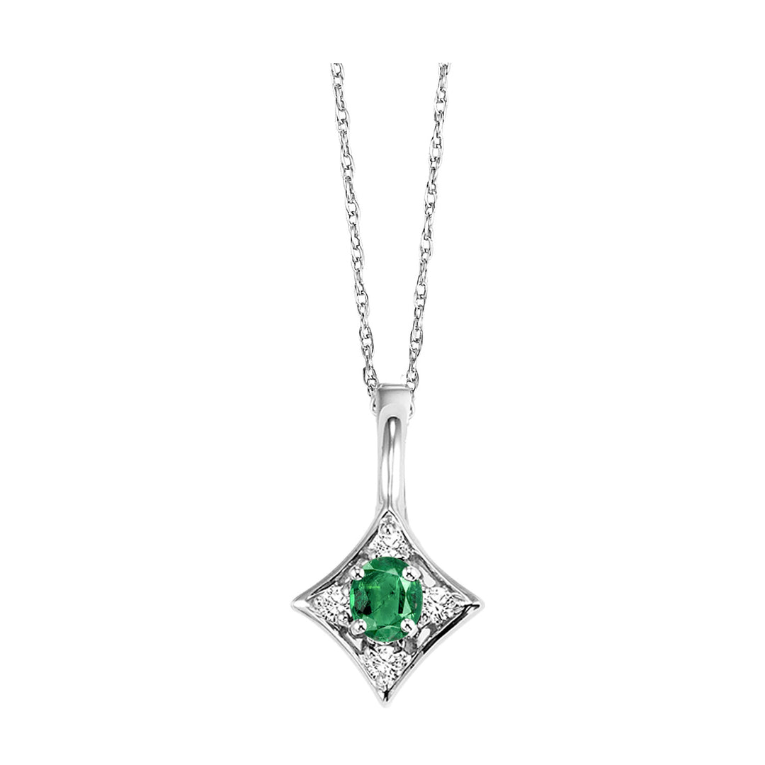 14Kt White Gold Diamond 1/20Ctw & Emerald 1/2Ctw Pendant