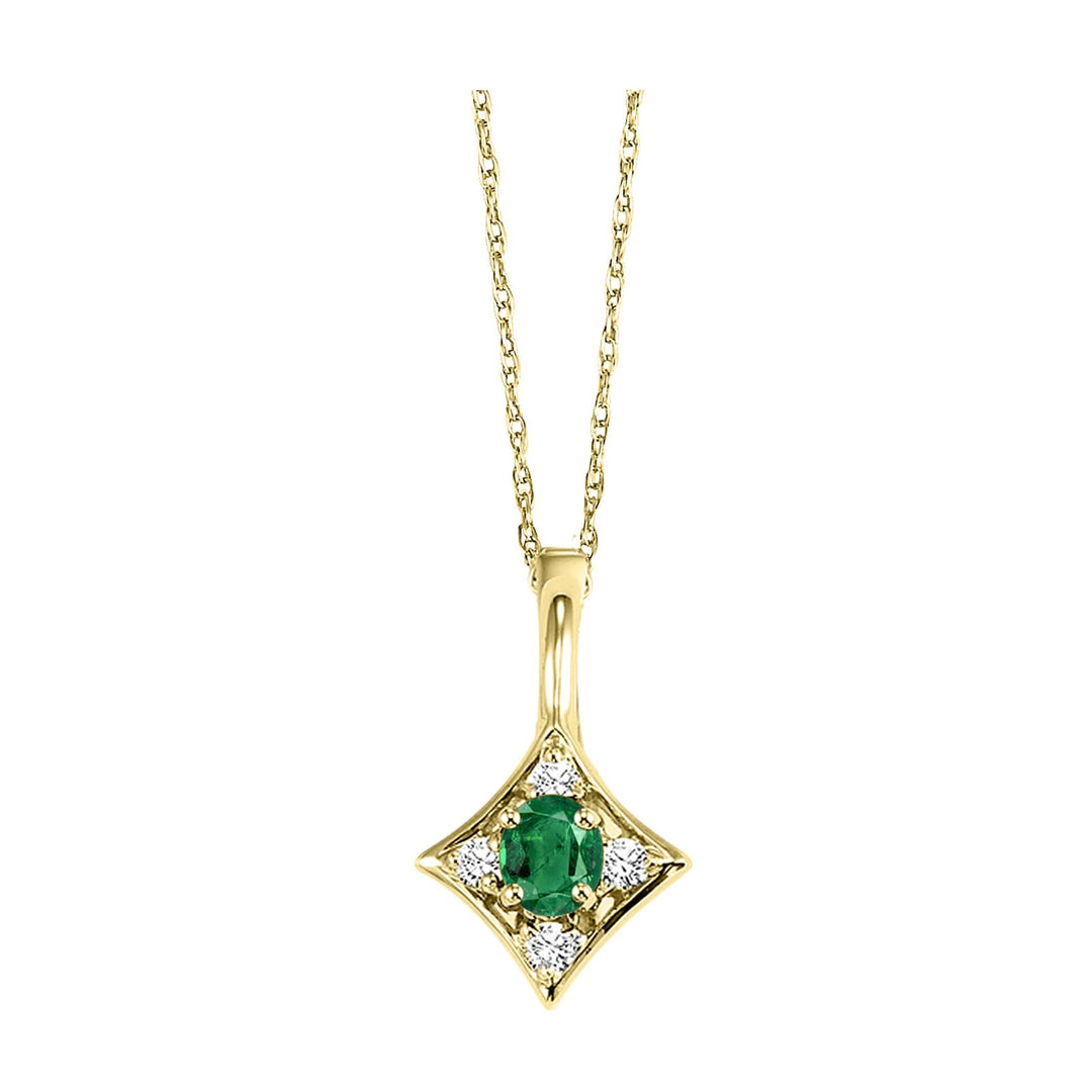 14Kt Yellow Gold Diamond 1/20Ctw & Emerald 1/6Ctw Pendant
