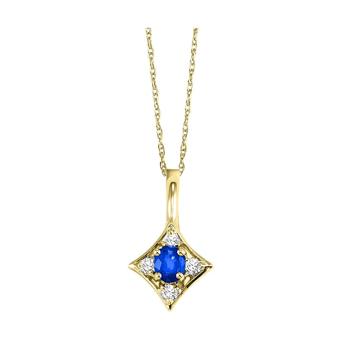 14Kt Yellow Gold Diamond 1/20Ctw & Sapphire 1/8Ctw Pendant
