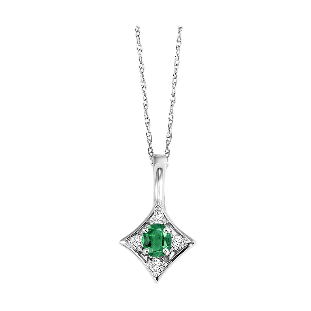14Kt White Gold Diamond 1/20Ctw & Emerald 1/2Ctw Pendant