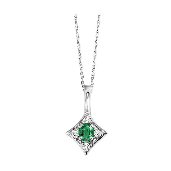 14Kt White Gold Diamond 1/20Ctw & Emerald 1/2Ctw Pendant
