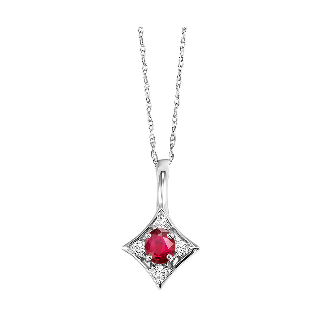 14Kt White Gold Diamond 1/20Ctw & Ruby 1/2Ctw Pendant