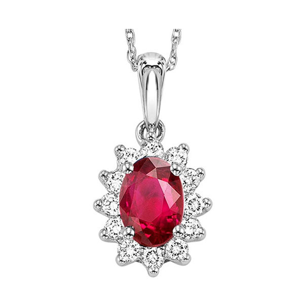 14Kt White Gold Diamond 1/5Ctw & Ruby 5/8Ctw Pendant