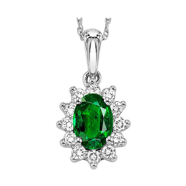 14Kt White Gold Diamond 1/5Ctw & Emerald 5/8Ctw Pendant