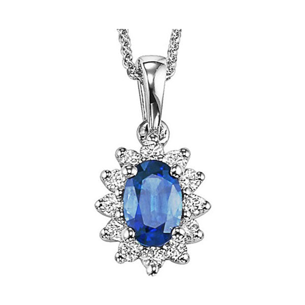 14Kt White Gold Diamond 1/5Ctw & Sapphire 5/8Ctw Pendant